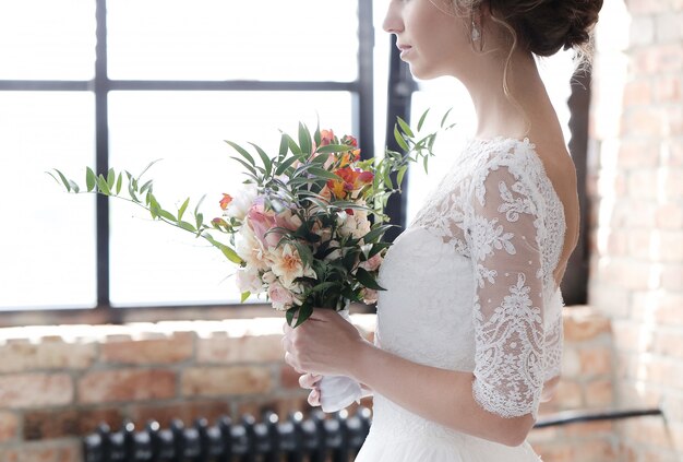 Bride in her wedding dress