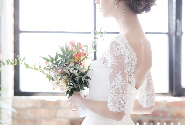 Bride in her wedding dress