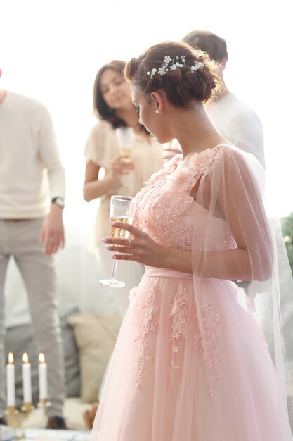 Bride in pink dress