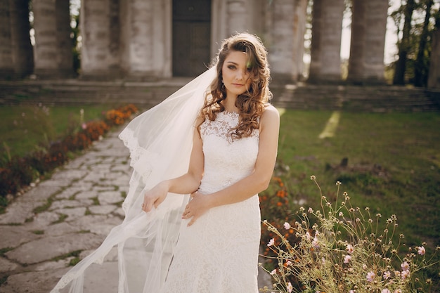 Bride posing on a sunny day