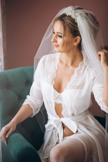 Bride preparing for wedding ceremony