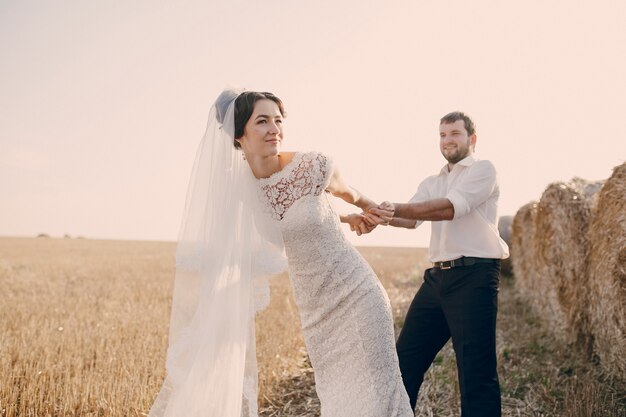 Bride pulling groom