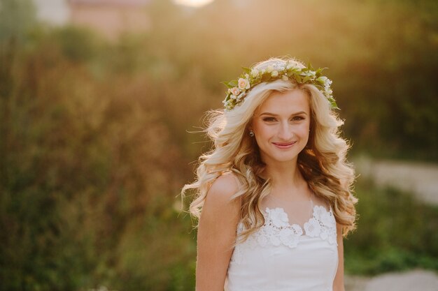 Bride smiling with defocused background