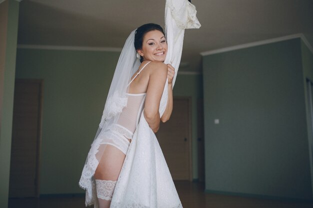 Bride in underwear