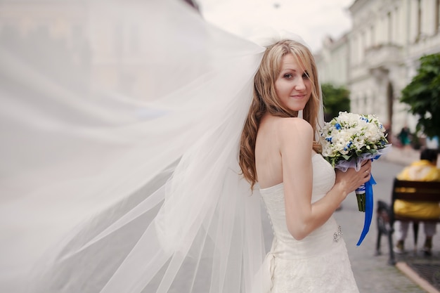 Bride with her veil drawn