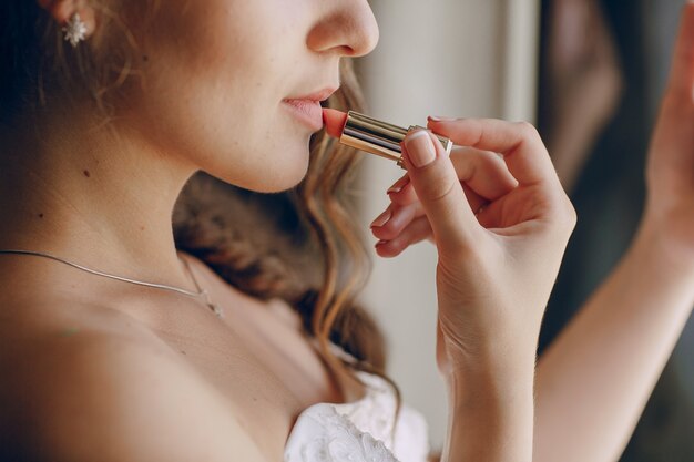 Bride with lipstick