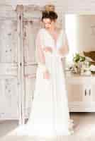 Free photo bride with wedding dress