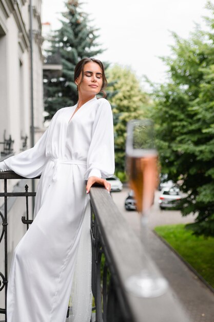 Bride woman in white robe