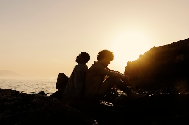 Bridegroom silhouette by the seaside