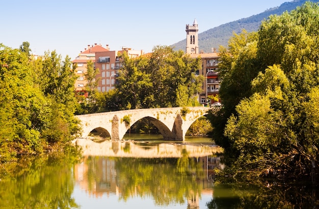 bridge over Arga  in summer day. Pamplona