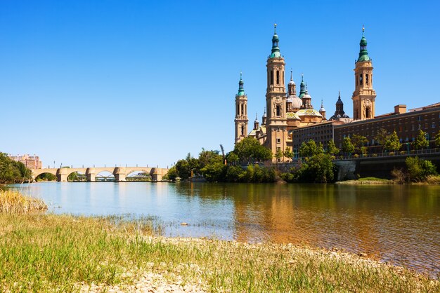 bridge and Cathedral from Ebro river. Zaragoza