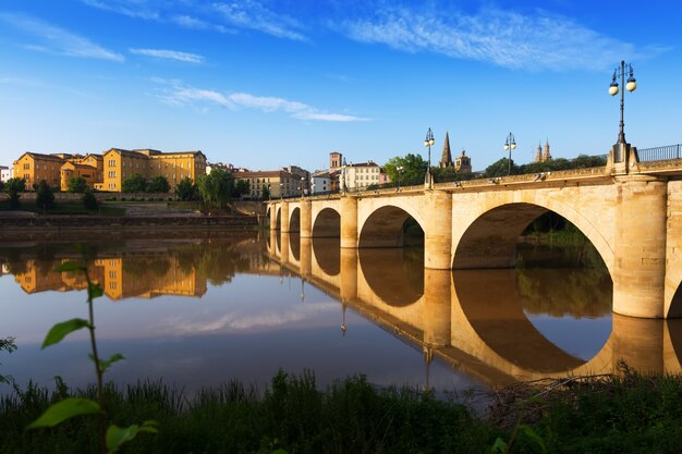 Ebro川を渡る橋。 Logrono、スペイン