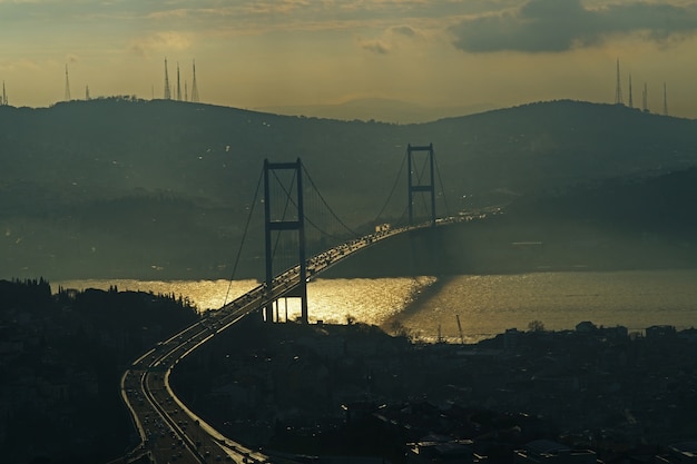 Free photo bridge at sunset