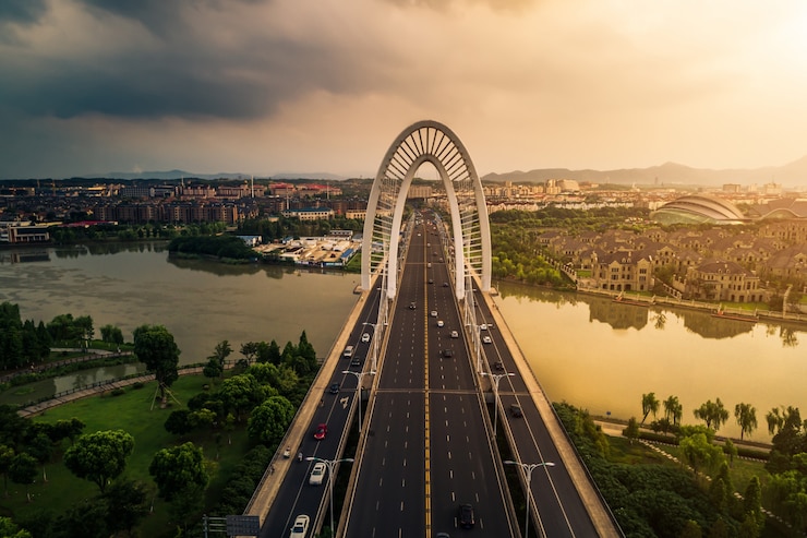 Free Photo the bridge with city