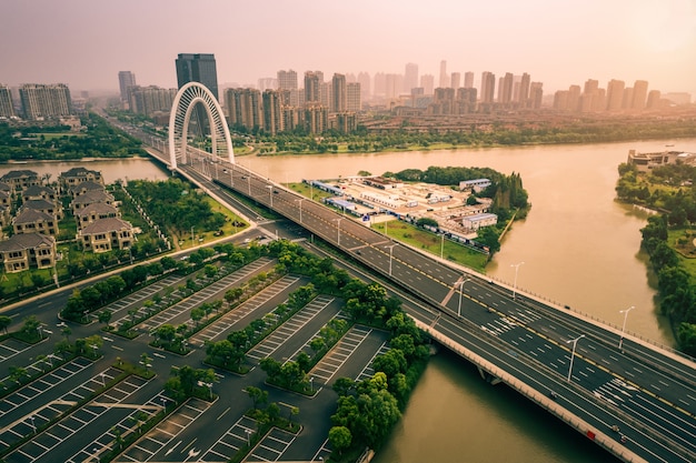 Free photo the bridge with city