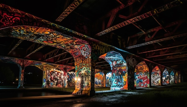 Foto gratuita un ponte con dei graffiti sotto con su scritto 