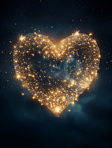 Free photo bright 3d heart shape made of stars