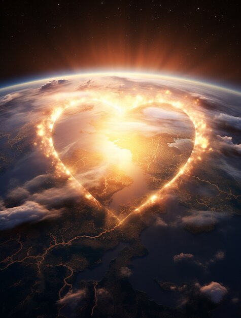 Яркая 3D форма сердца на планете Земля