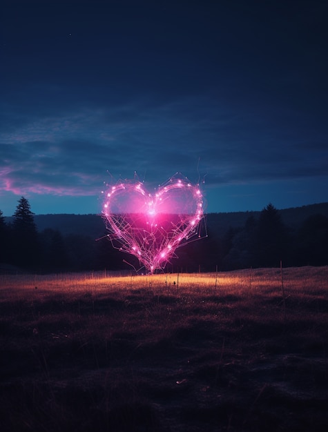 Bright 3d heart shape with nature landscape