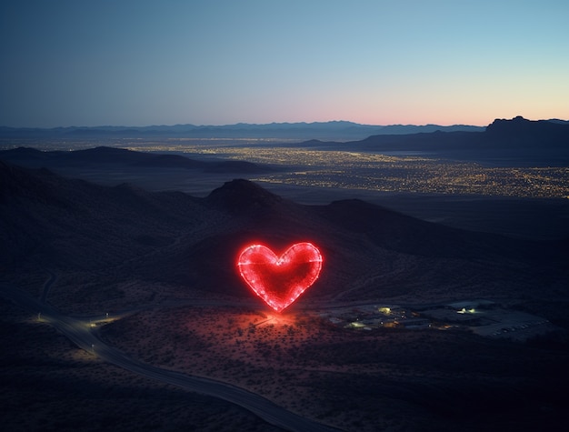 Bright 3d heart shape with nature landscape