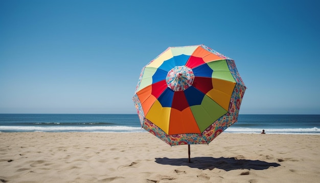 Foto gratuita l'ombrellone luminoso ombreggia il relax sulla costa sabbiosa generata da ai