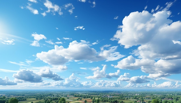 푸른 초원 위에 밝은 파란 하늘, 인공지능에 의해 생성된 완벽한 여름 날.