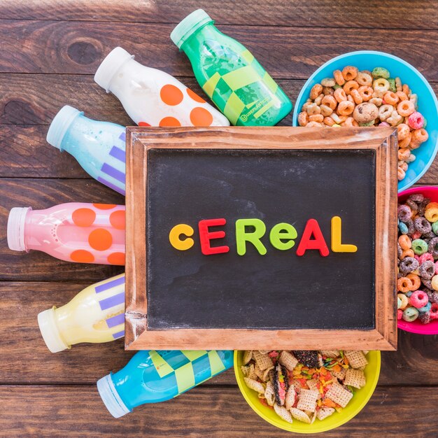 Bright Cereal inscription on old chalkboard