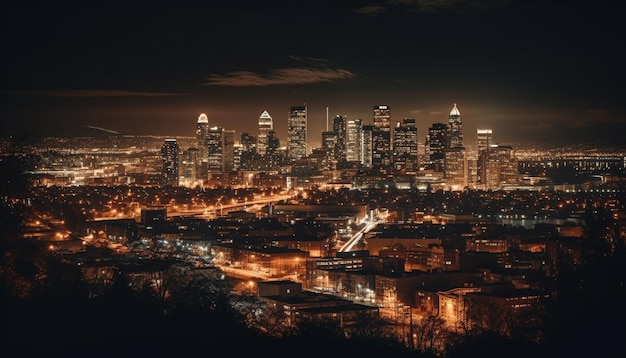 AI によって生成されたアルバータ州の首都のスカイラインを照らす明るい街の明かり