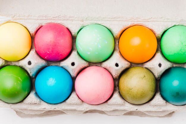 Bright collection of colored eggs in pack