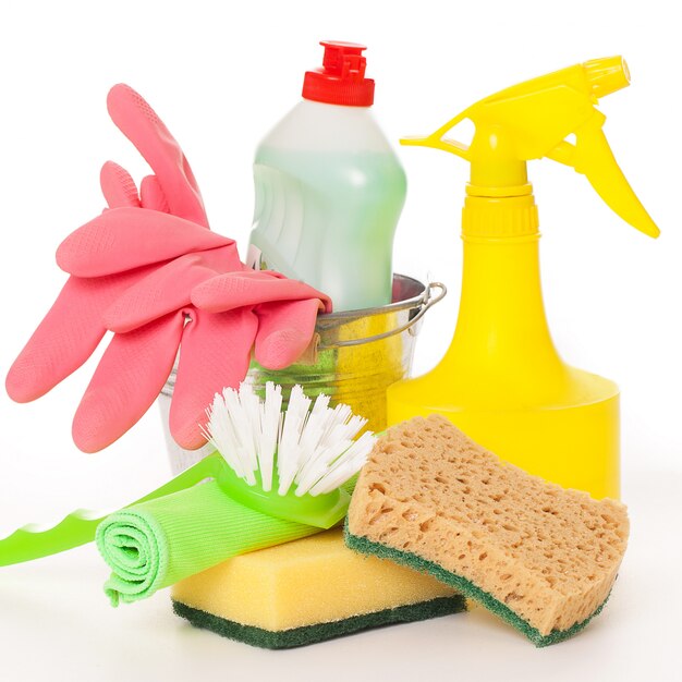 Bright colorful cleaning set on a  