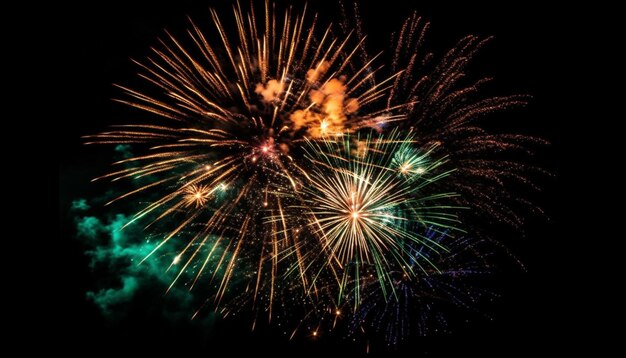 Bright colors exploding in vibrant firework display generated by AI