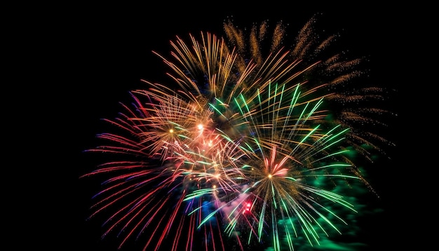 Бесплатное фото Яркие цвета освещают традиционный фестивальный фейерверк, созданный искусственным интеллектом