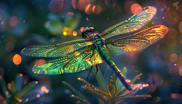 Bright dragonfly with neon shades