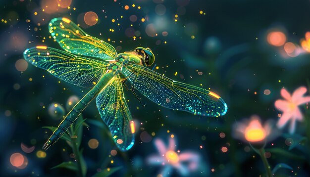 Bright dragonfly with neon shades