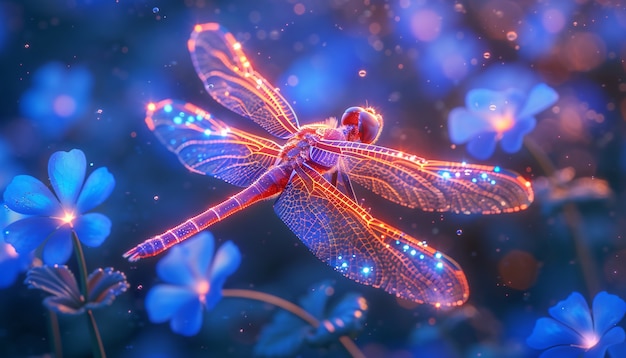 Bright dragonfly with neon shades