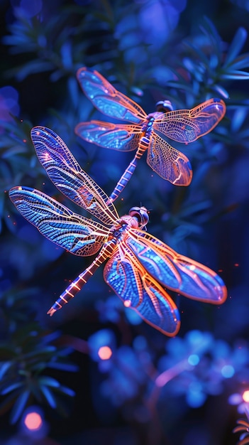 Free photo bright dragonfly with neon shades