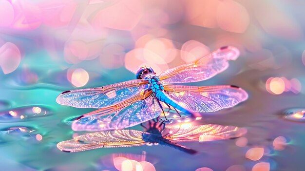 Free photo bright dragonfly with neon shades