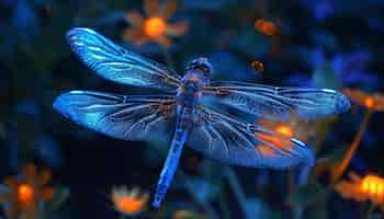 Free photo bright dragonfly with neon shades