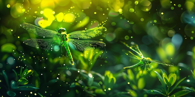 Free photo bright dragonfly with neon shades