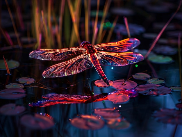 Bright dragonfly with neon shades