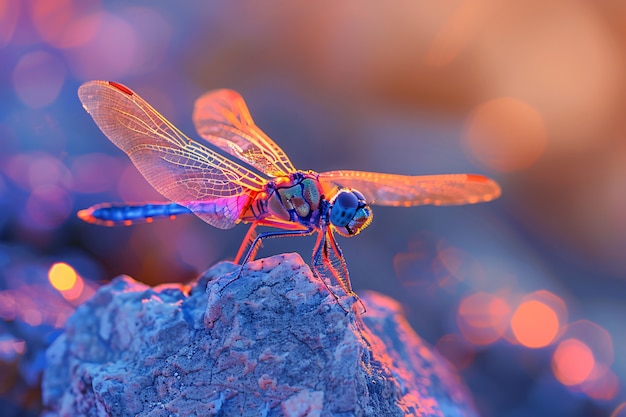 Free photo bright dragonfly with neon shades