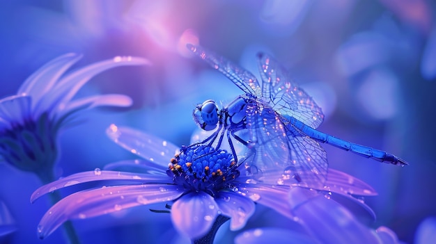 Free photo bright dragonfly with neon shades