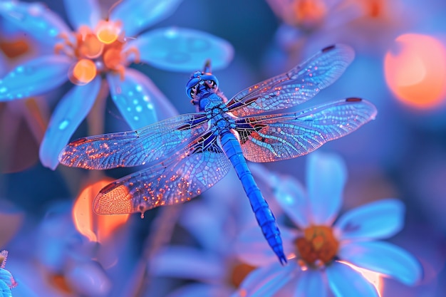 Free photo bright dragonfly with neon shades