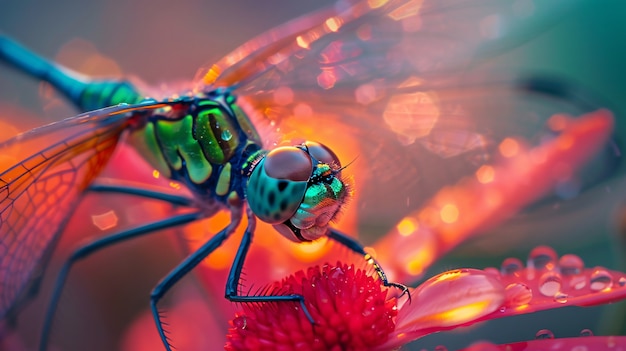 Free photo bright dragonfly with neon shades