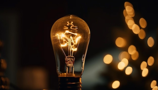 Bright ideas glowing from illuminated light bulb generated by AI