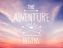 Free photo bright pink sky with adventure quote