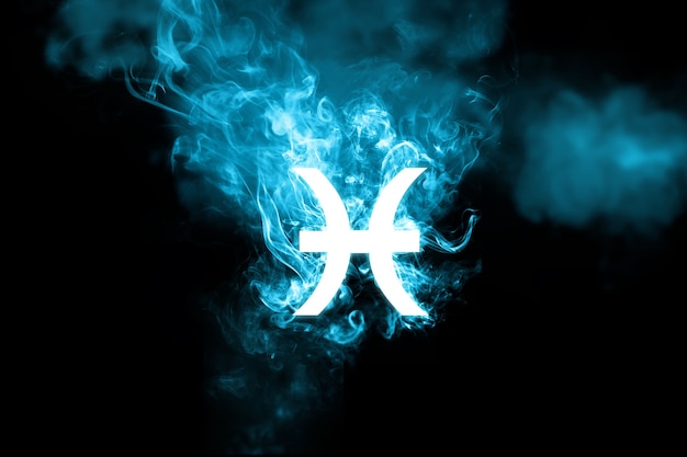 Bright pisces sign with blue flame