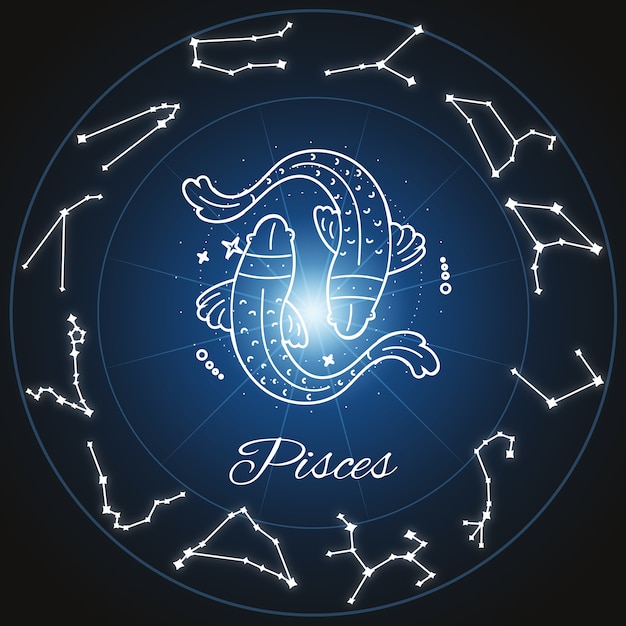Bright pisces sign with fish illustration