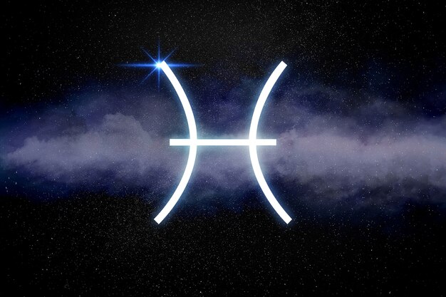Bright pisces sign with purple stars cloud