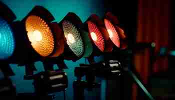 Бесплатное фото Яркая сцена, освещенная электрическими прожекторами, созданными искусственным интеллектом